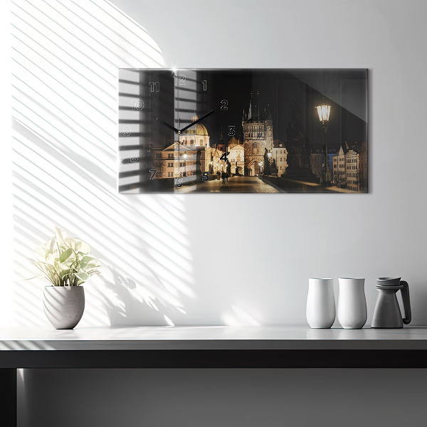 Glass wall clock rectangular Charles Bridge in Prague