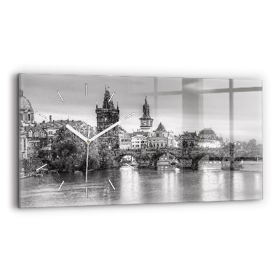 Glass wall clock rectangular View of Charles Bridge Prague