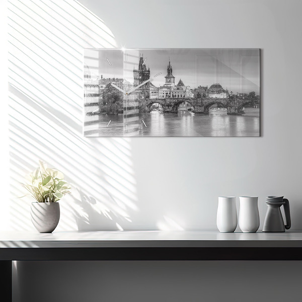 Glass wall clock rectangular View of Charles Bridge Prague