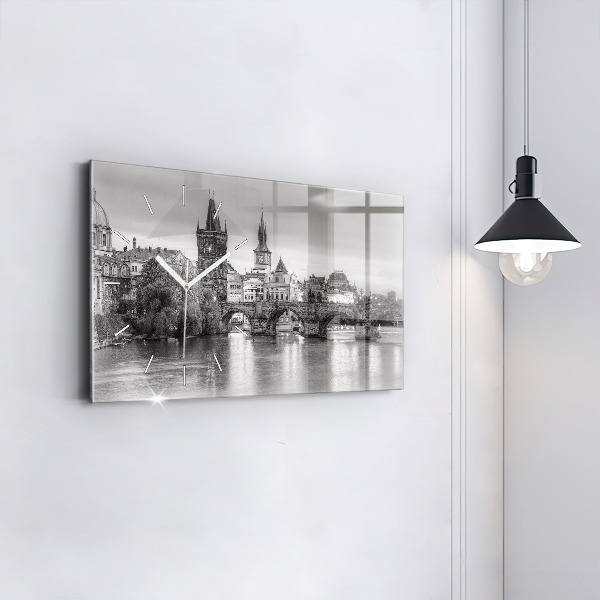 Glass wall clock rectangular View of Charles Bridge Prague