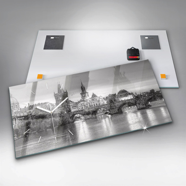 Glass wall clock rectangular View of Charles Bridge Prague