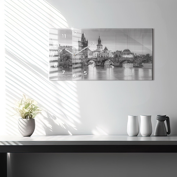 Glass wall clock rectangular View of Charles Bridge Prague