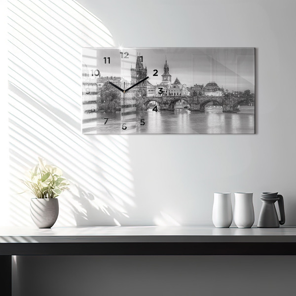 Glass wall clock rectangular View of Charles Bridge Prague