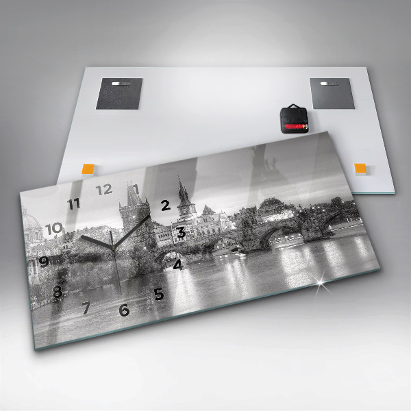 Glass wall clock rectangular View of Charles Bridge Prague
