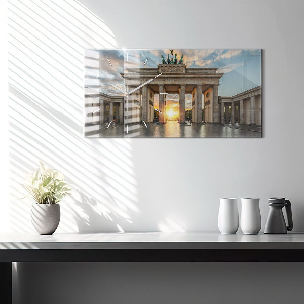 Glass wall clock rectangular Brandenburg Gate in Berlin