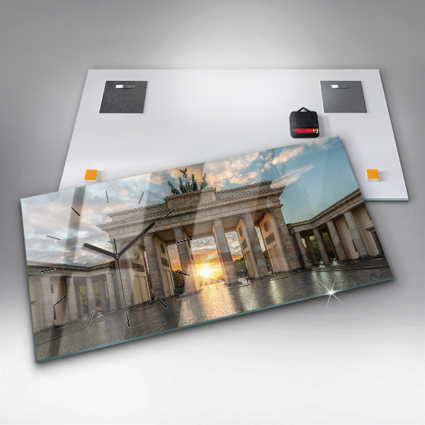 Glass wall clock rectangular Brandenburg Gate in Berlin