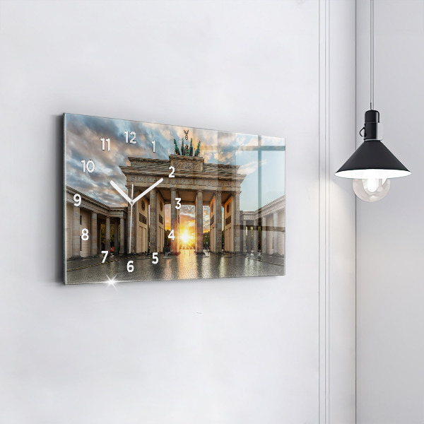 Glass wall clock rectangular Brandenburg Gate in Berlin
