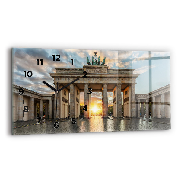 Glass wall clock rectangular Brandenburg Gate in Berlin