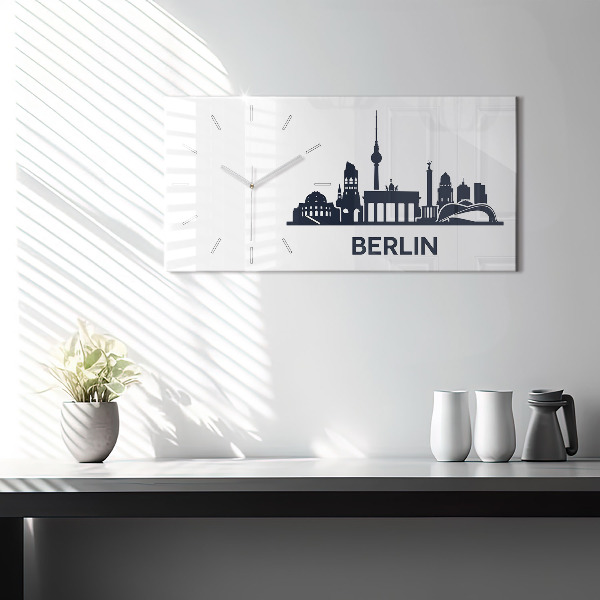 Glass wall clock rectangular Berlin city illustration