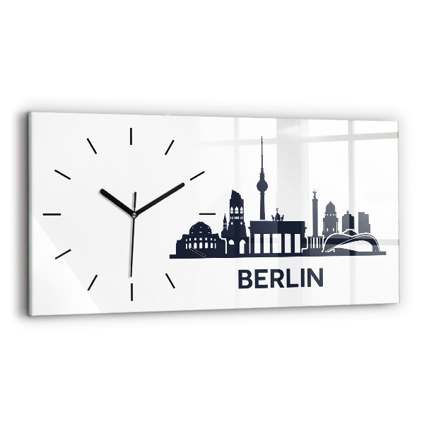 Glass wall clock rectangular Berlin city illustration