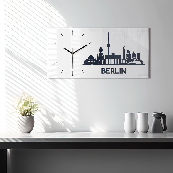 Glass wall clock rectangular Berlin city illustration