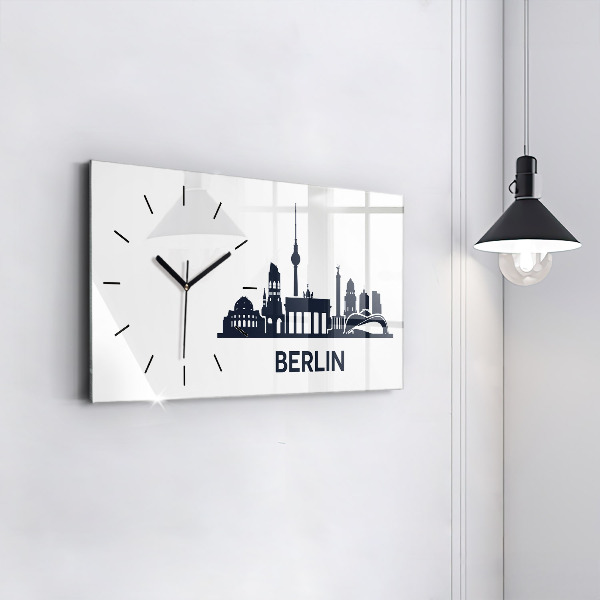Glass wall clock rectangular Berlin city illustration