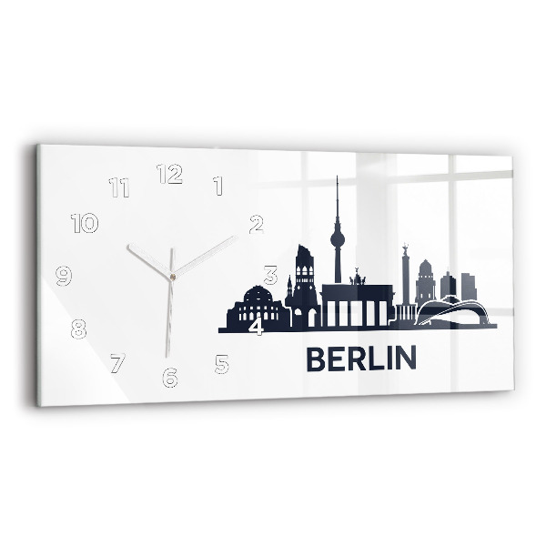 Glass wall clock rectangular Berlin city illustration