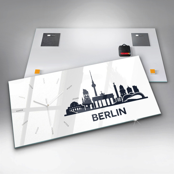Glass wall clock rectangular Berlin city illustration