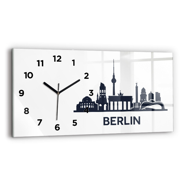 Glass wall clock rectangular Berlin city illustration