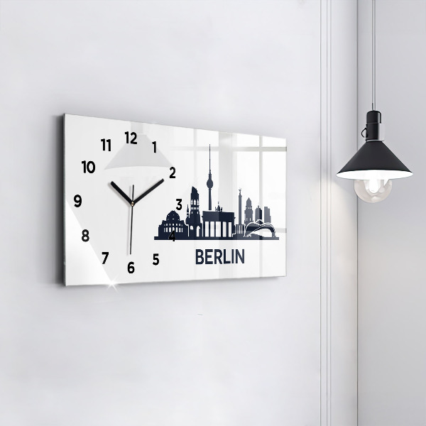 Glass wall clock rectangular Berlin city illustration