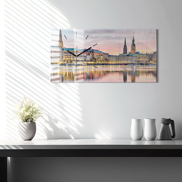 Glass wall clock rectangular Alster in Hamburg