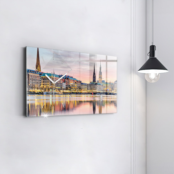 Glass wall clock rectangular Alster in Hamburg