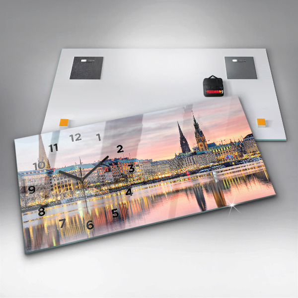 Glass wall clock rectangular Alster in Hamburg