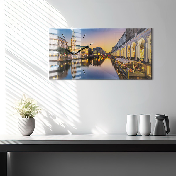 Glass wall clock rectangular Hamburg City Hall