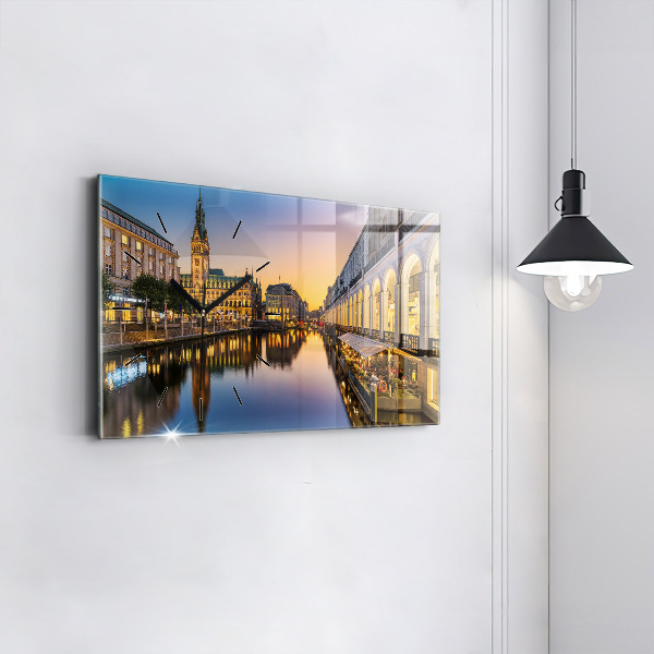 Glass wall clock rectangular Hamburg City Hall