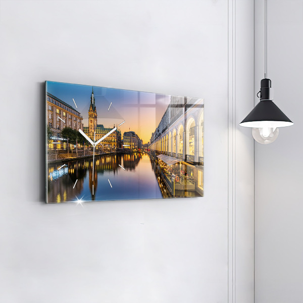 Glass wall clock rectangular Hamburg City Hall