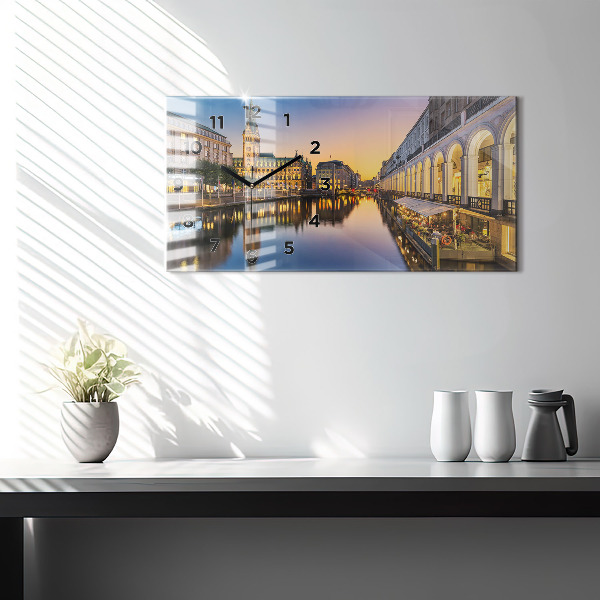 Glass wall clock rectangular Hamburg City Hall