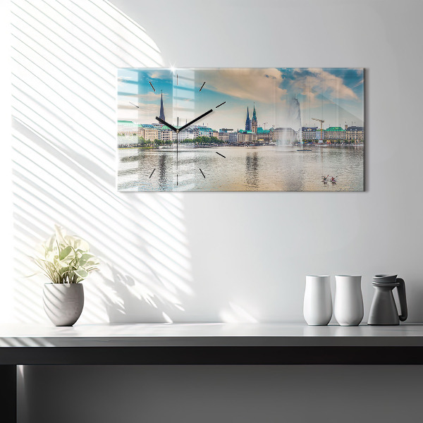 Glass wall clock rectangular Binnenalster in Hamburg