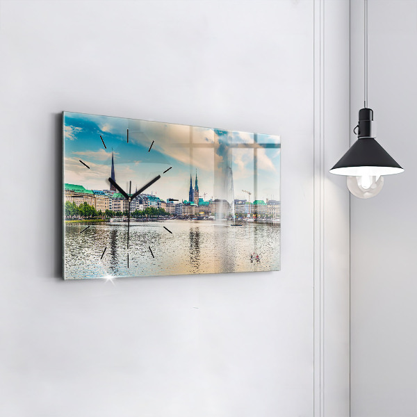 Glass wall clock rectangular Binnenalster in Hamburg