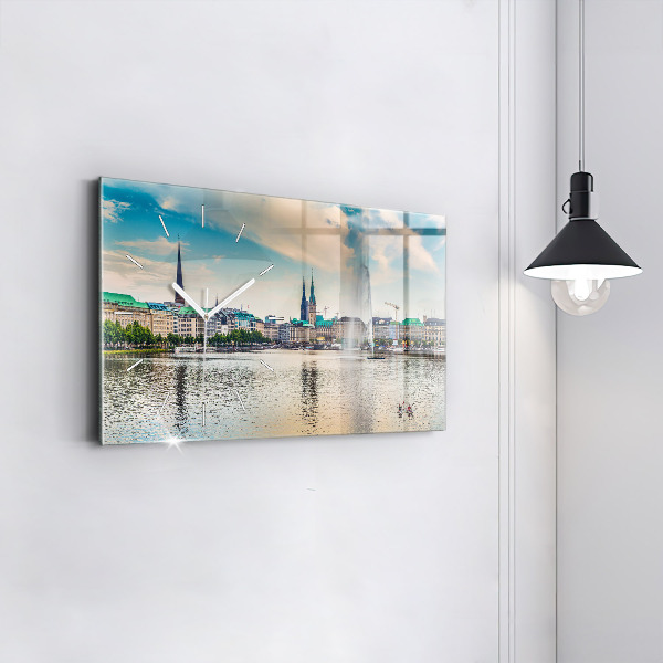 Glass wall clock rectangular Binnenalster in Hamburg