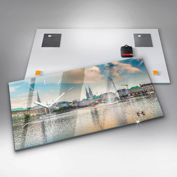 Glass wall clock rectangular Binnenalster in Hamburg