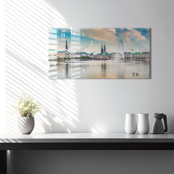 Glass wall clock rectangular Binnenalster in Hamburg