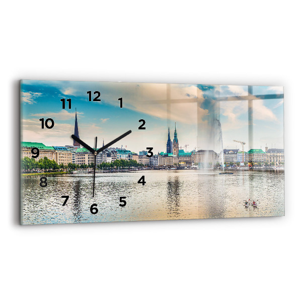 Glass wall clock rectangular Binnenalster in Hamburg