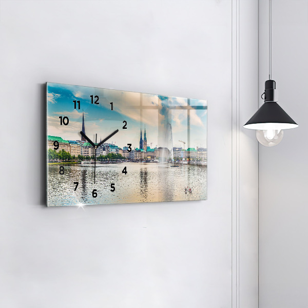 Glass wall clock rectangular Binnenalster in Hamburg