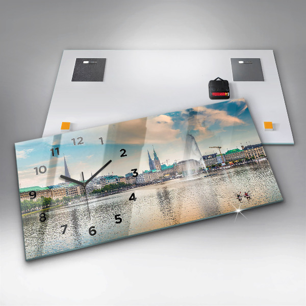Glass wall clock rectangular Binnenalster in Hamburg