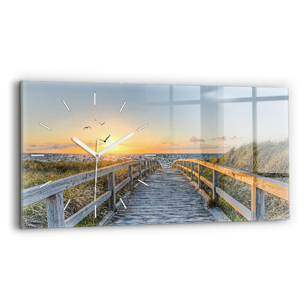 Glass wall clock rectangular Beach Holidays