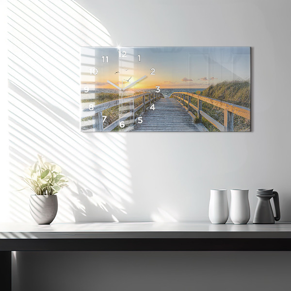 Glass wall clock rectangular Beach Holidays