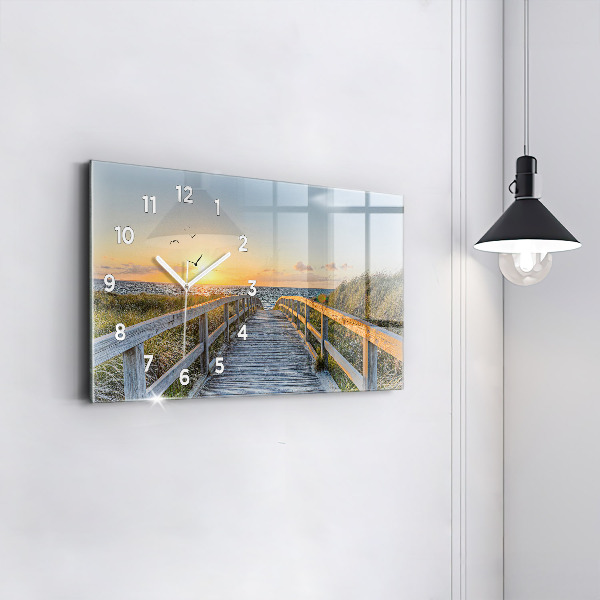 Glass wall clock rectangular Beach Holidays