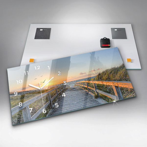 Glass wall clock rectangular Beach Holidays