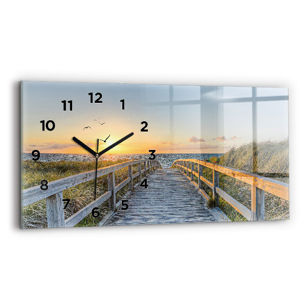 Glass wall clock rectangular Beach Holidays