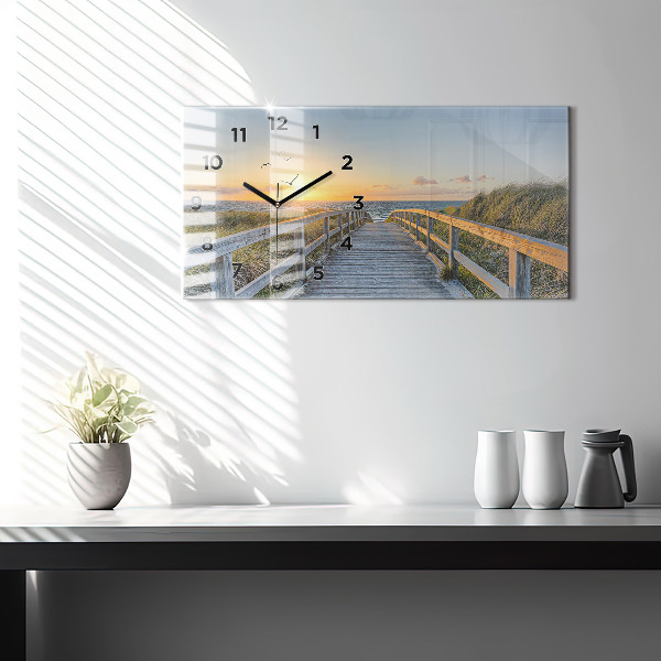 Glass wall clock rectangular Beach Holidays