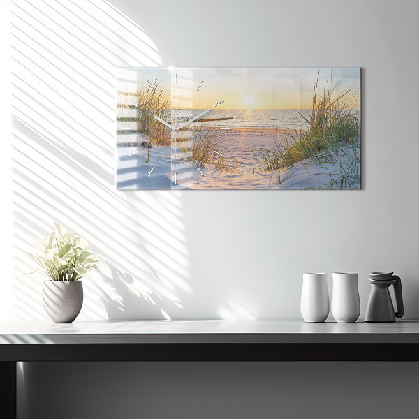 Glass wall clock rectangular Sunset over the sea