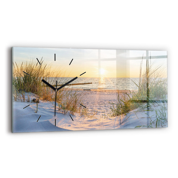 Glass wall clock rectangular Sunset over the sea