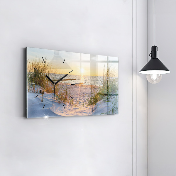 Glass wall clock rectangular Sunset over the sea