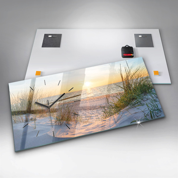 Glass wall clock rectangular Sunset over the sea