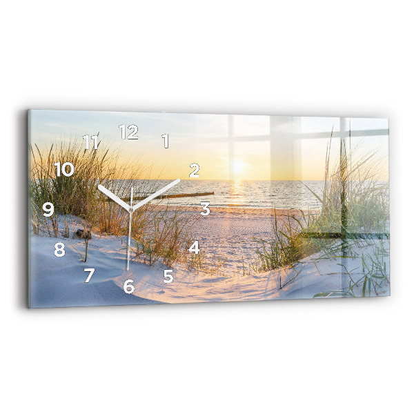 Glass wall clock rectangular Sunset over the sea