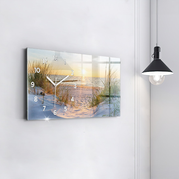 Glass wall clock rectangular Sunset over the sea