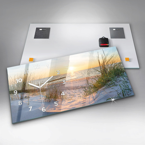 Glass wall clock rectangular Sunset over the sea