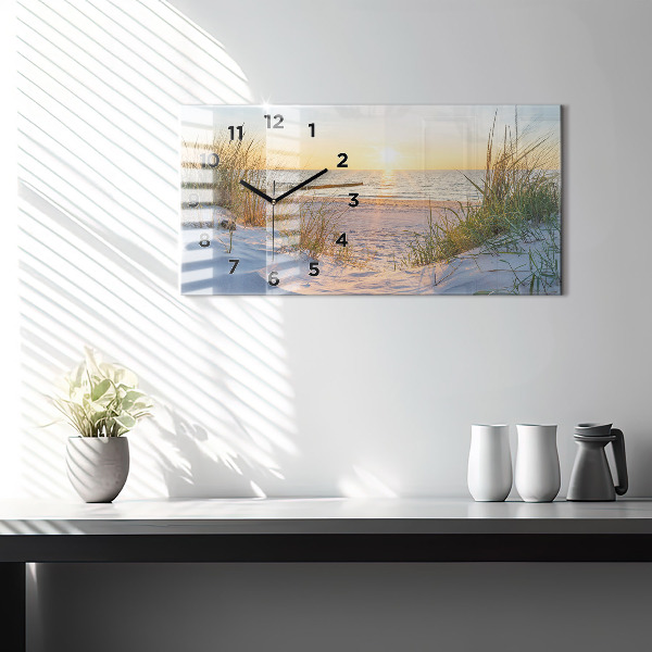 Glass wall clock rectangular Sunset over the sea