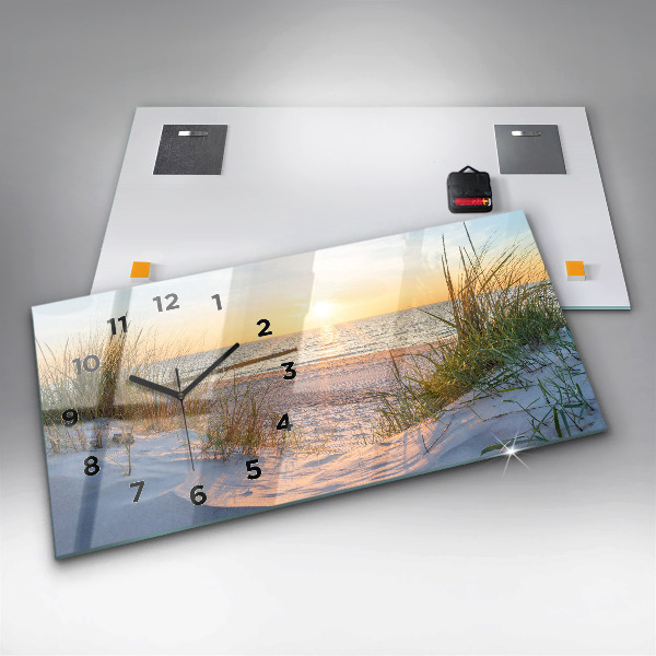 Glass wall clock rectangular Sunset over the sea